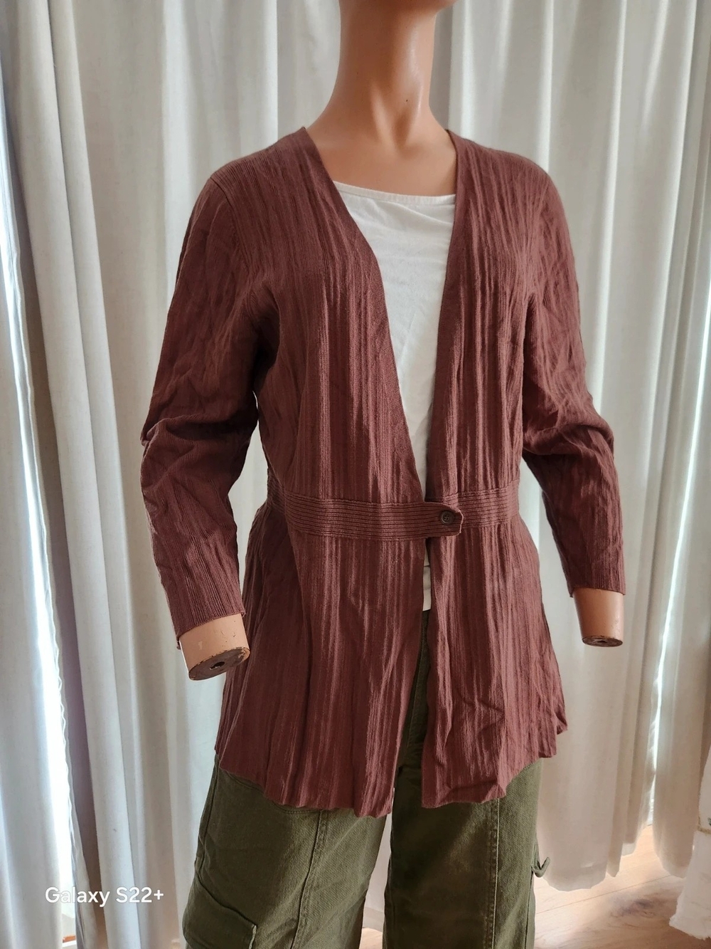 Michael Kors Brown Open-Front Button-Waist Jacket